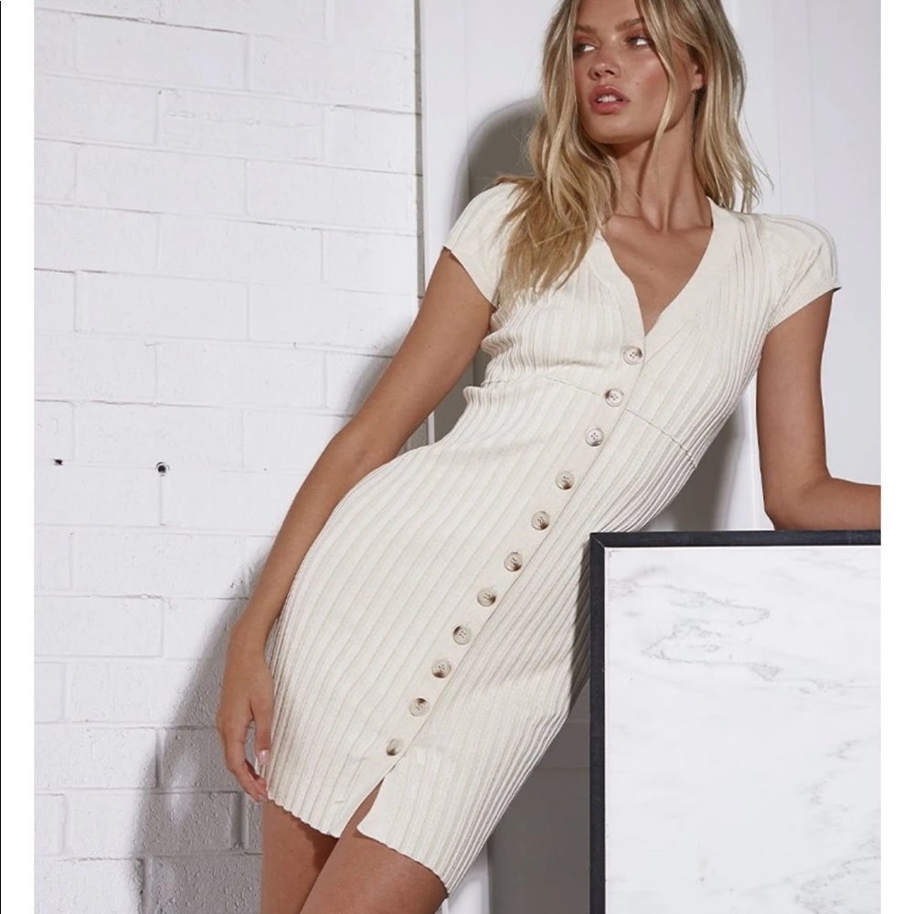 SNDYS Nevada Dress beige button down knit sweater